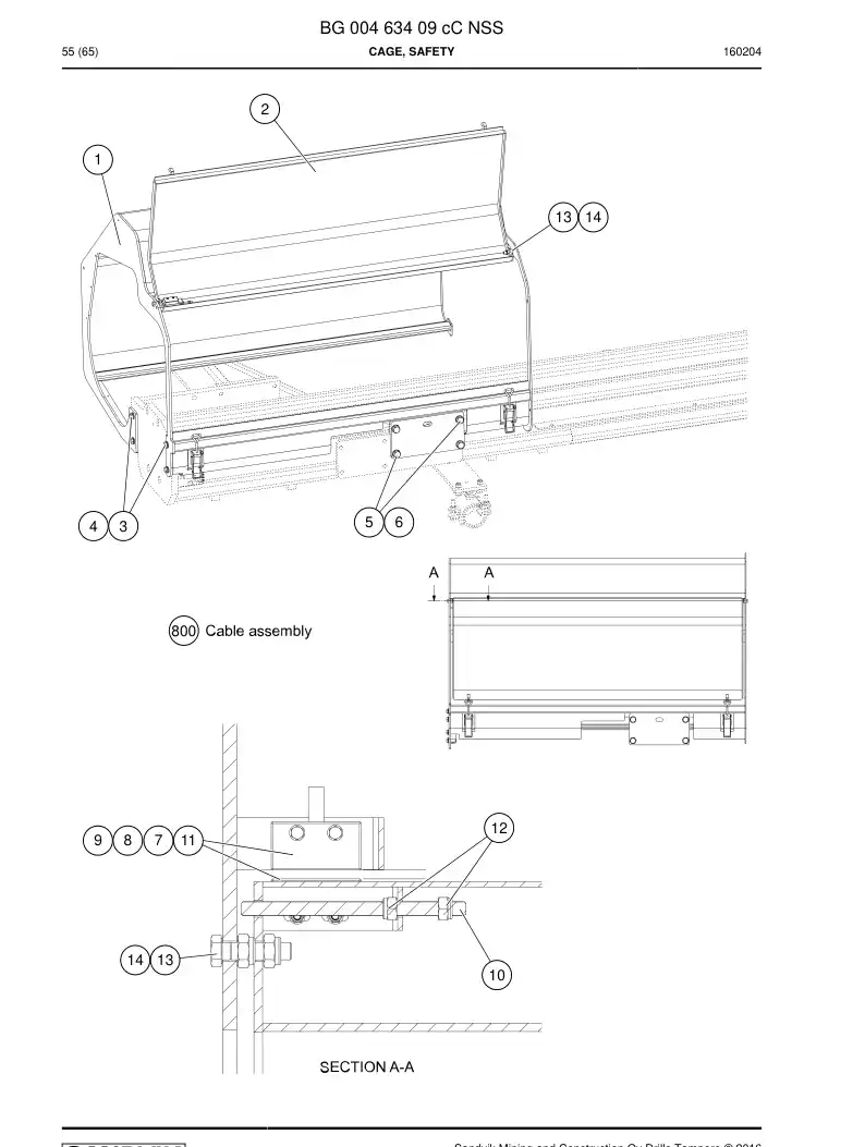 BG00463409c BG 004 634 09c Cage, Safety - Sandvik Technical Drawing