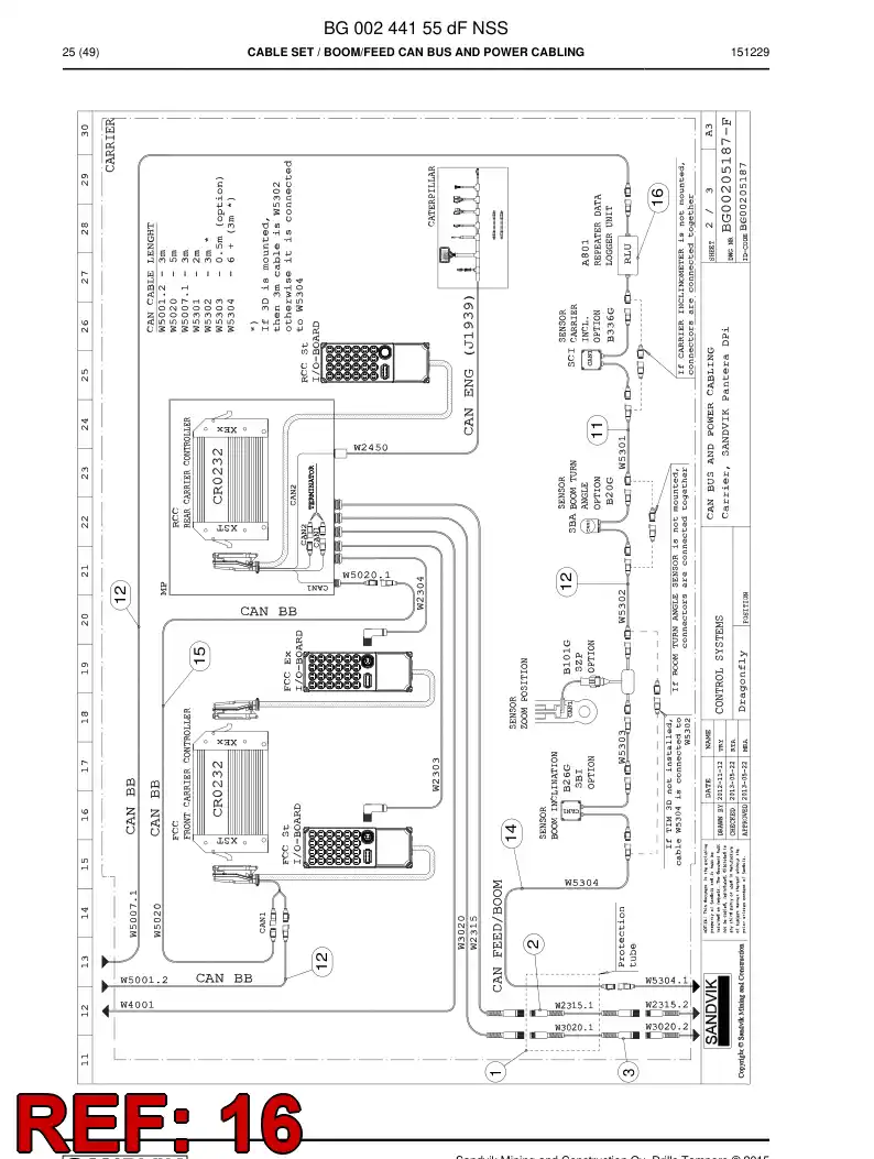 BG00465311a BG 004 653 11a Cable Assembly - Sandvik Technical Drawing