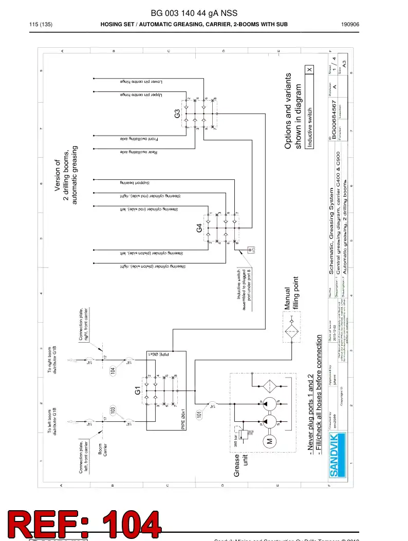 BG00465448a BG 004 654 48a Hose Assembly, Hydraulic - Sandvik Technical Drawing
