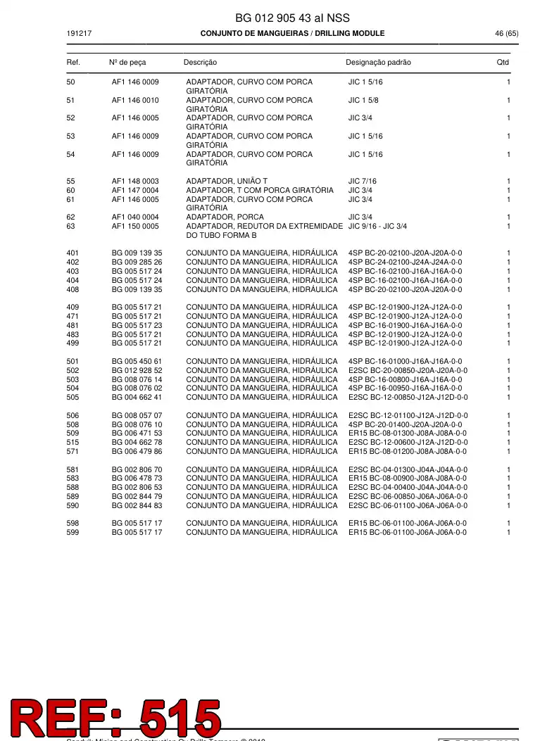 BG00466278a BG 004 662 78a Hose Assembly, Hydraulic - Sandvik Technical Drawing