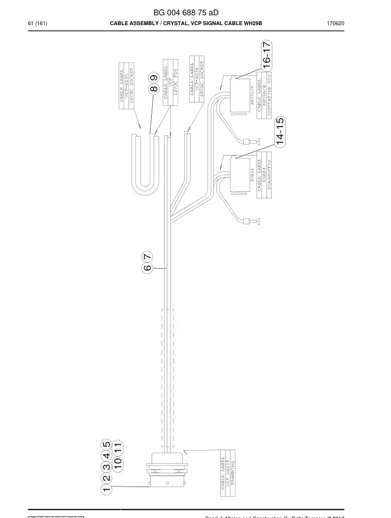 BG00468875a BG 004 688 75a Cable Assembly - Sandvik Technical Drawing