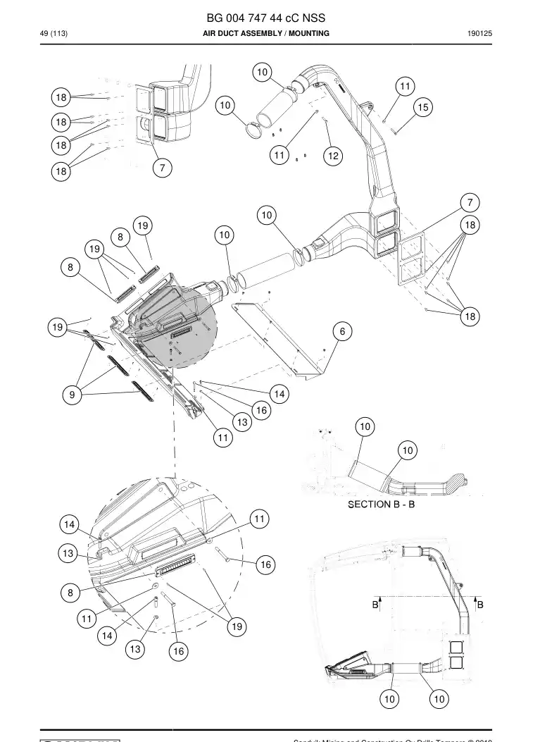 BG00474744c BG 004 747 44c Air Duct Assembly - Sandvik Technical Drawing