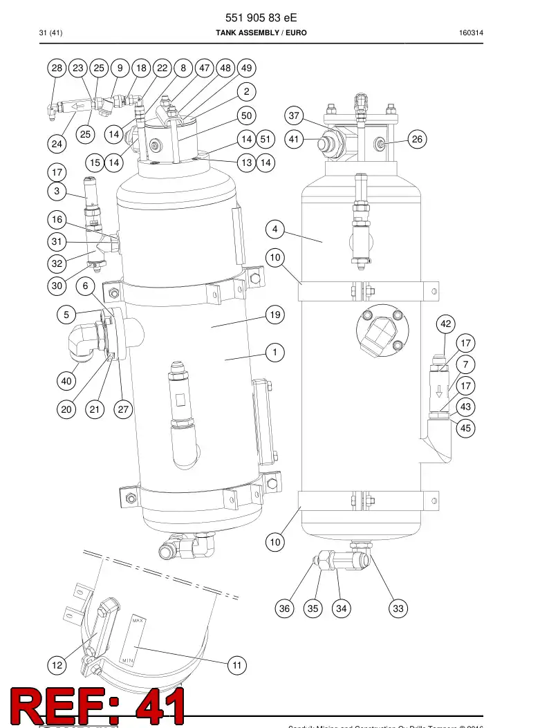 BG00478445a BG 004 784 45a Adapter, Hydraulic - Sandvik Technical Drawing