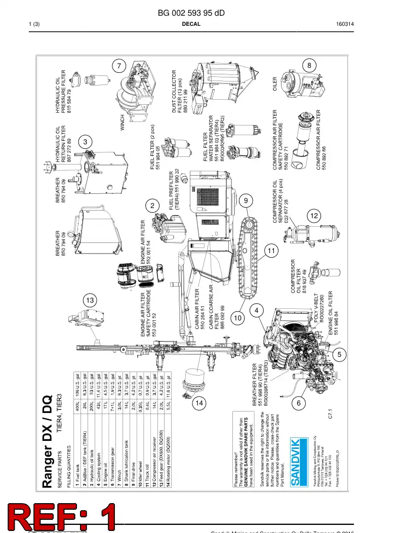 BG00480135a BG 004 801 35a Filter Set - Sandvik Technical Drawing