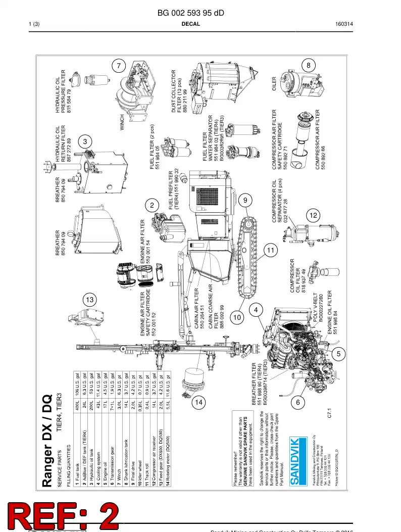 BG00480164a BG 004 801 64a Filter Set - Sandvik Technical Drawing