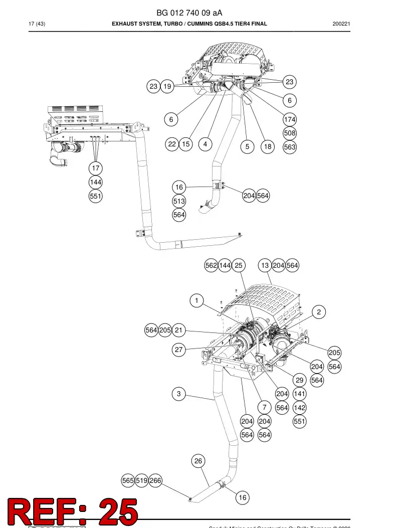 BG00480434a BG 004 804 34a Support, cable - Sandvik Technical Drawing