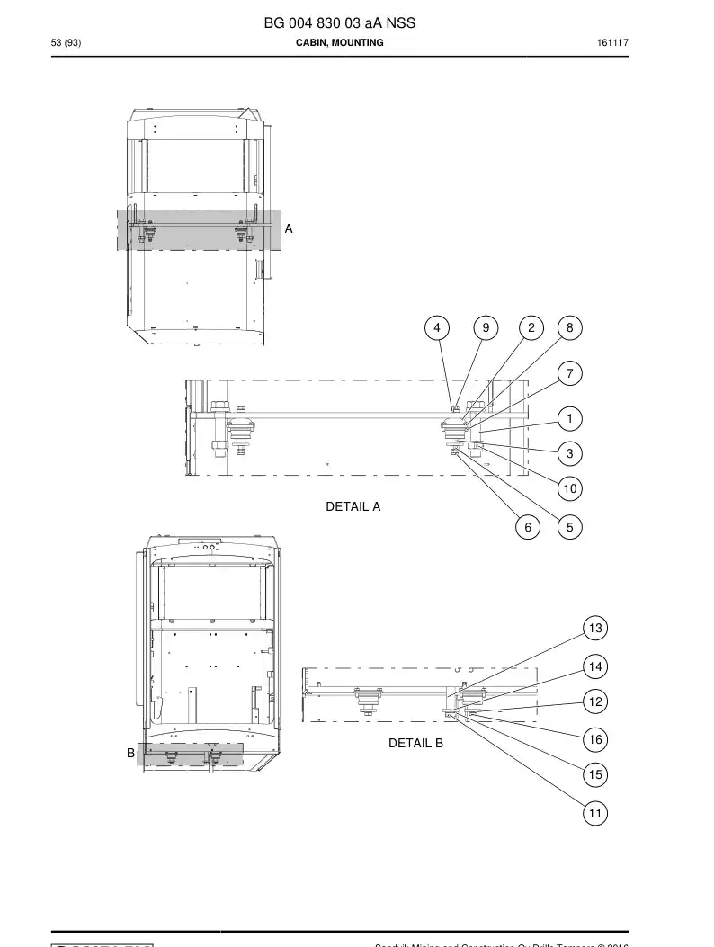 BG00483003a BG 004 830 03a Cabin mounting - Sandvik Technical Drawing