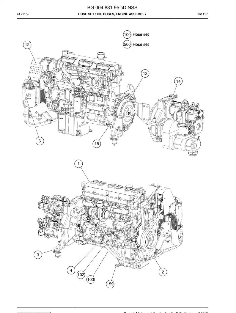 BG00483195c BG 004 831 95c Hose Set - Sandvik Technical Drawing