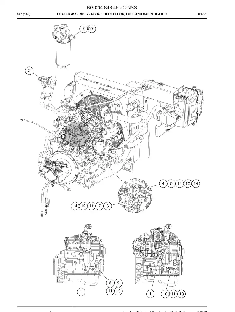 BG00484845a BG 004 848 45a Heater assembly - Sandvik Technical Drawing