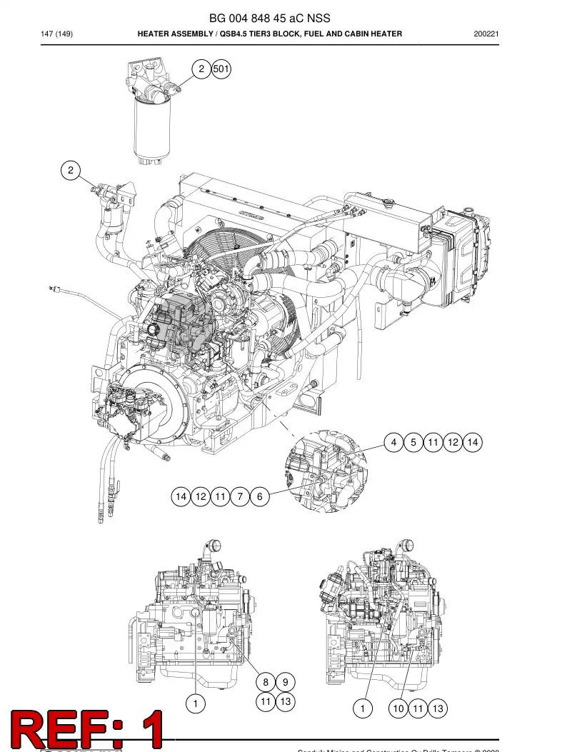 BG00484850c BG 004 848 50c Heater, Block, Engine - Sandvik Technical Drawing