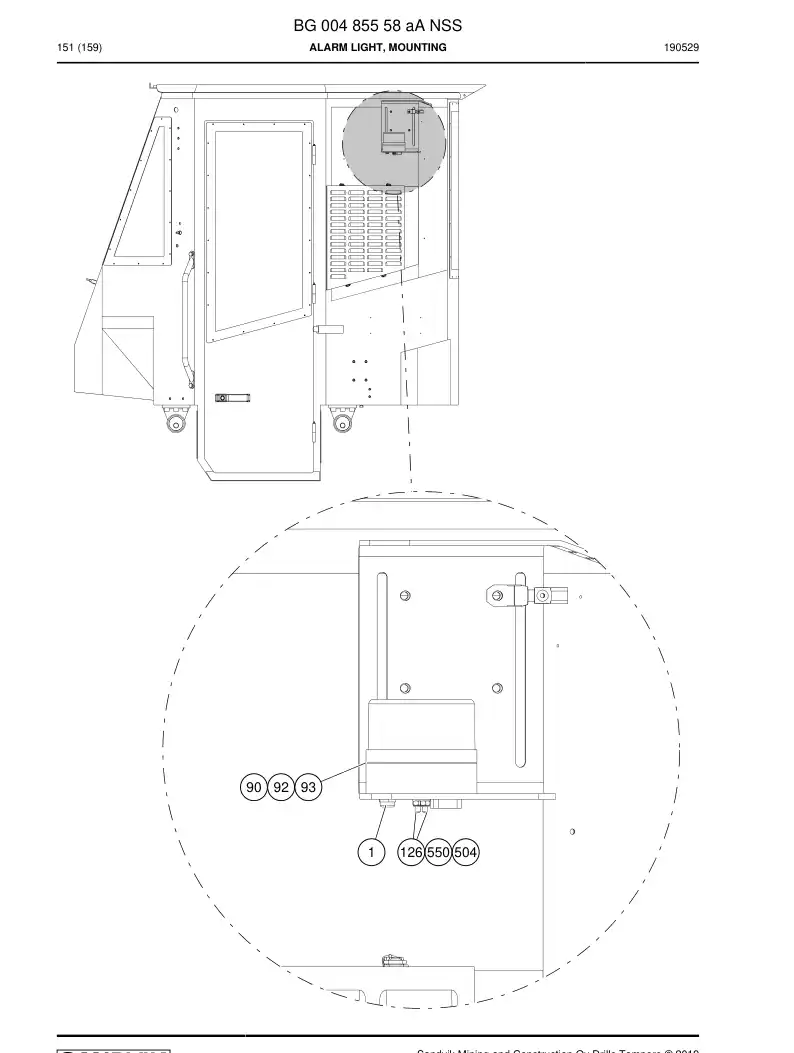 BG00485558a BG 004 855 58a LUZ DE ALARME, MONTAGEM - Sandvik Technical Drawing