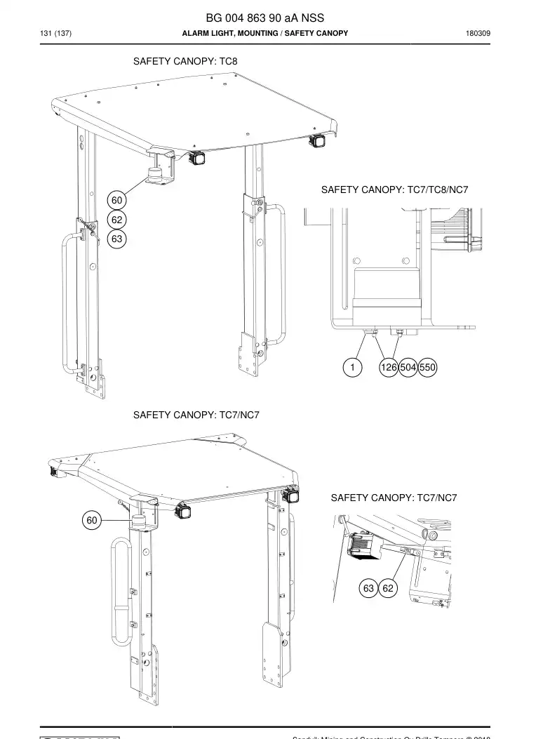 BG00486390a BG 004 863 90a Alarm Light, Mounting - Sandvik Technical Drawing