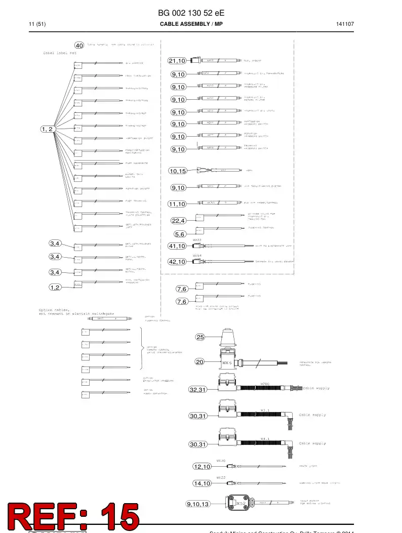BG00490653a BG 004 906 53a Cable Assembly - Sandvik Technical Drawing