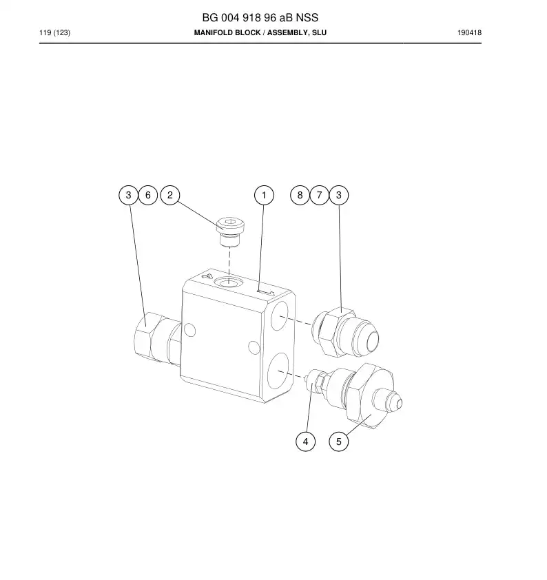BG00491896a BG 004 918 96a Manifold Block - Sandvik Technical Drawing