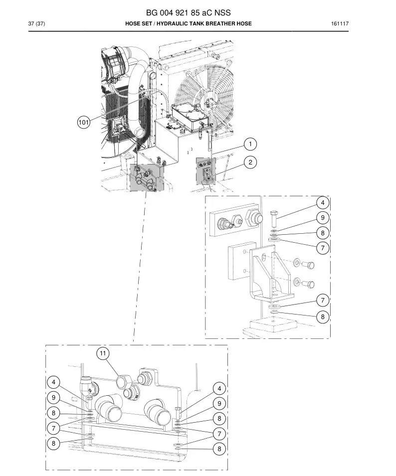 BG00492185a BG 004 921 85a Hose Set - Sandvik Technical Drawing