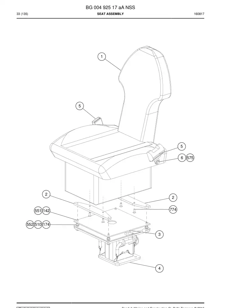 BG00492517a BG 004 925 17a Seat Assembly - Sandvik Technical Drawing