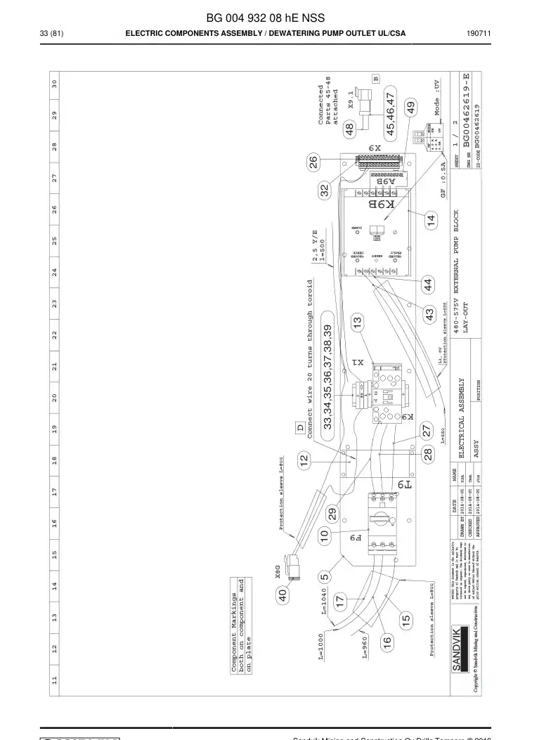 BG00493208h BG 004 932 08h Electric Components Assembly - Sandvik Technical Drawing