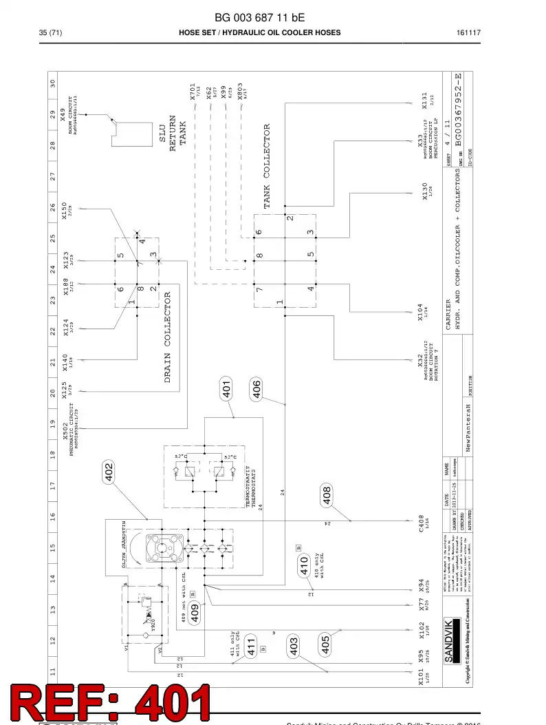 BG00493697a BG 004 936 97a Hose Assembly, Hydraulic - Sandvik Technical Drawing