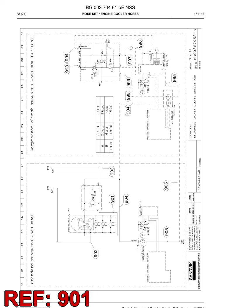 BG00493704a BG 004 937 04a Hose Assembly, Hydraulic - Sandvik Technical Drawing