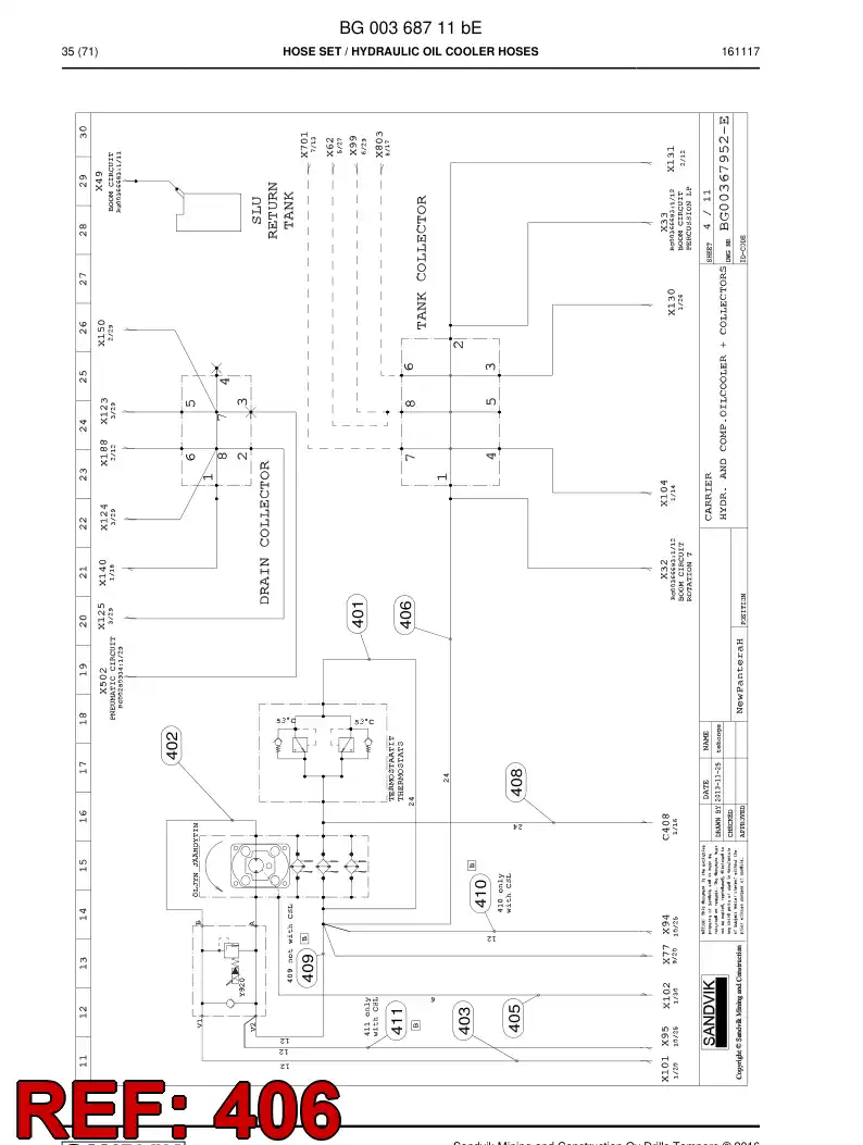 BG00493708a BG 004 937 08a Hose Assembly, Hydraulic - Sandvik Technical Drawing