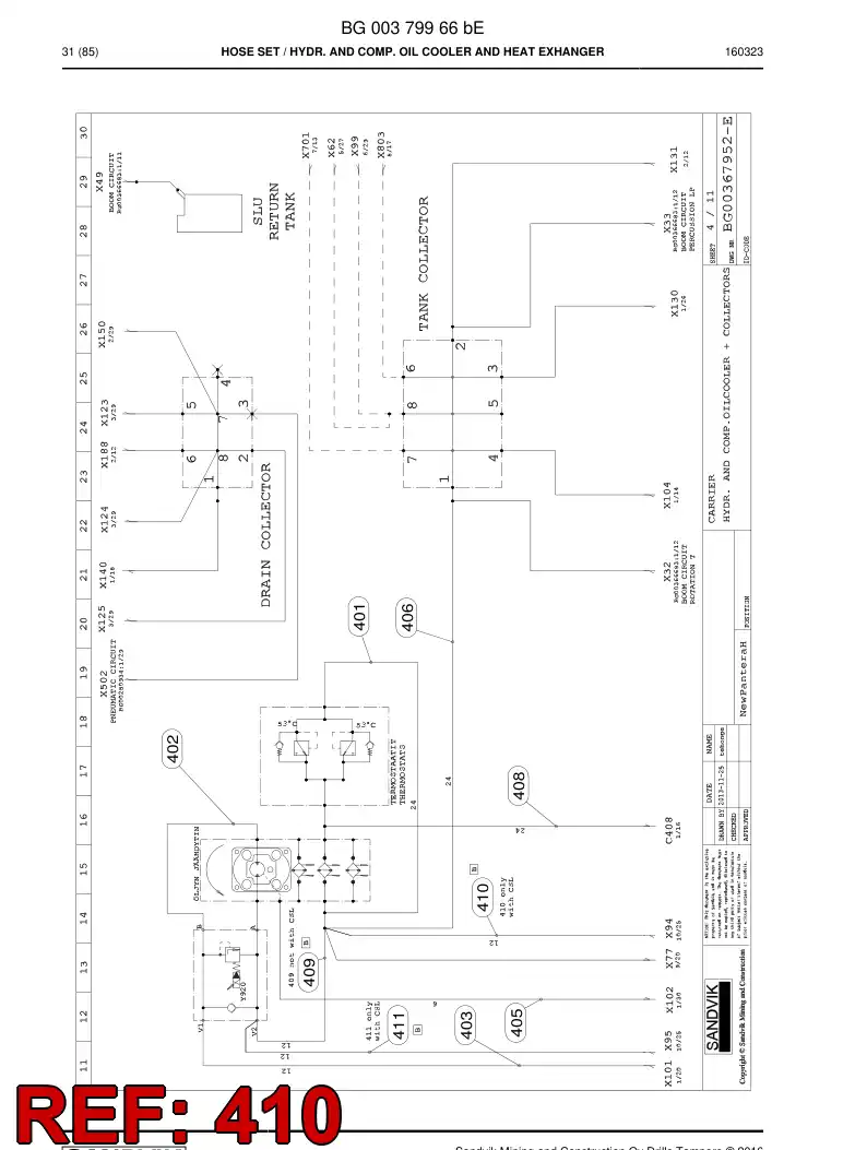 BG00493711a BG 004 937 11a Hose Assembly, Hydraulic - Sandvik Technical Drawing