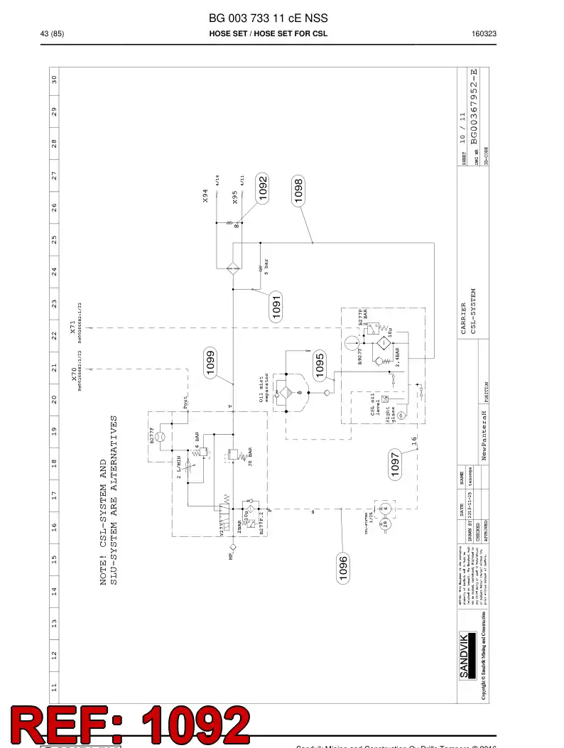 BG00493939a BG 004 939 39a Hose Assembly, Hydraulic - Sandvik Technical Drawing