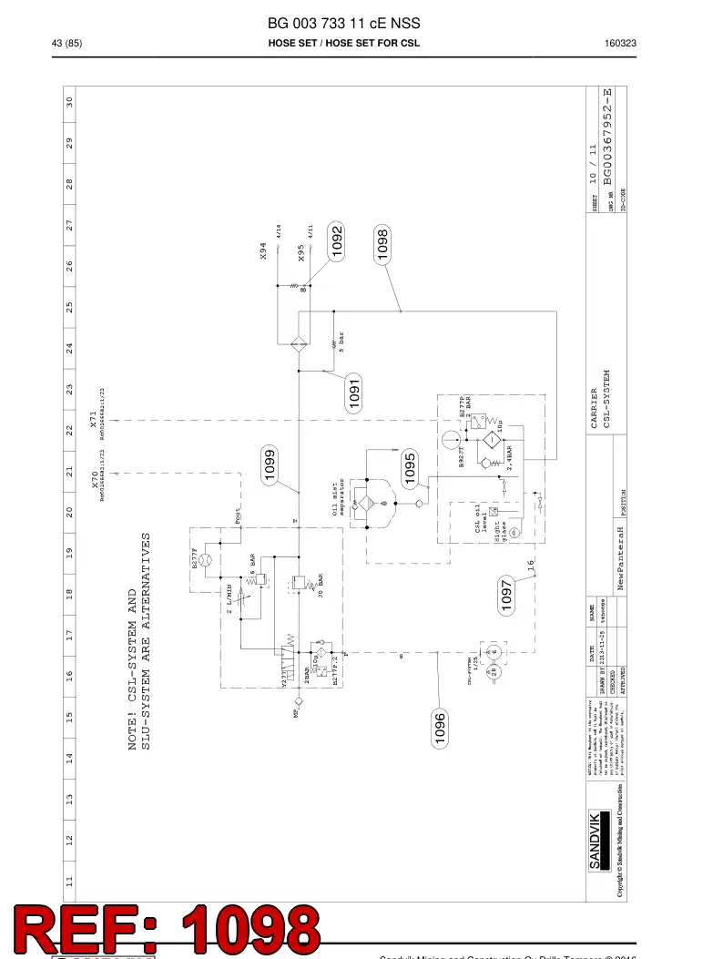 BG00493941a BG 004 939 41a Hose Assembly, Hydraulic - Sandvik Technical Drawing