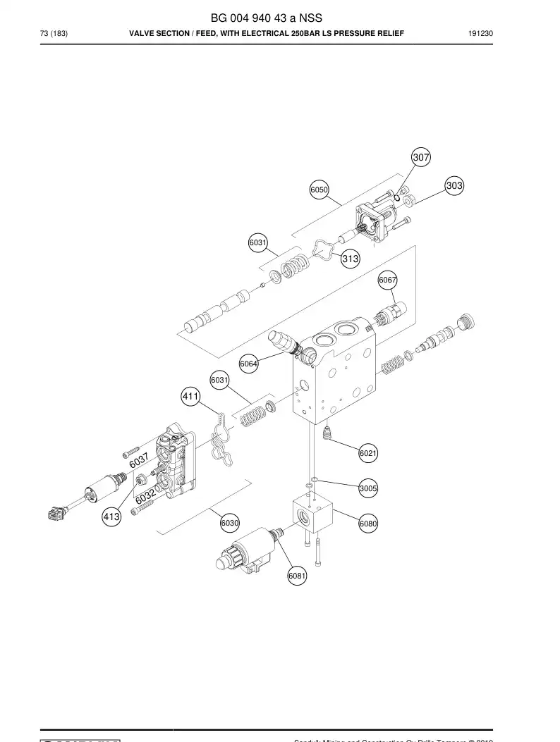 BG00494043a BG 004 940 43a Valve Section - Sandvik Technical Drawing