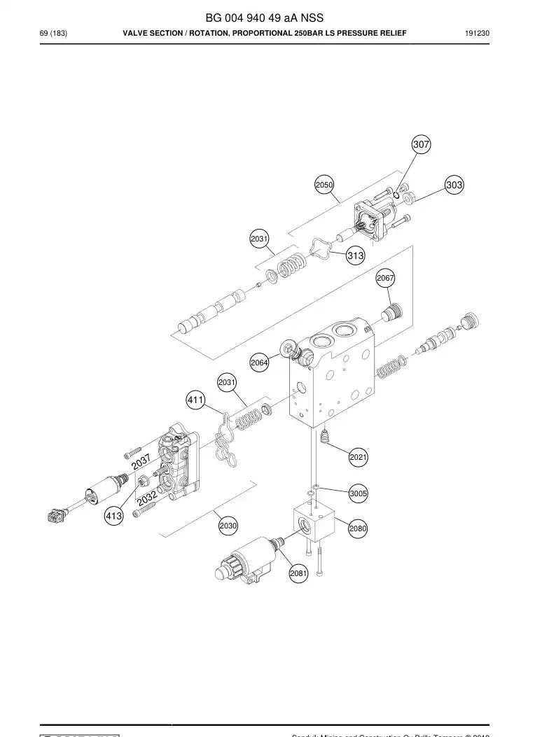 BG00494049a BG 004 940 49a Valve Section - Sandvik Technical Drawing