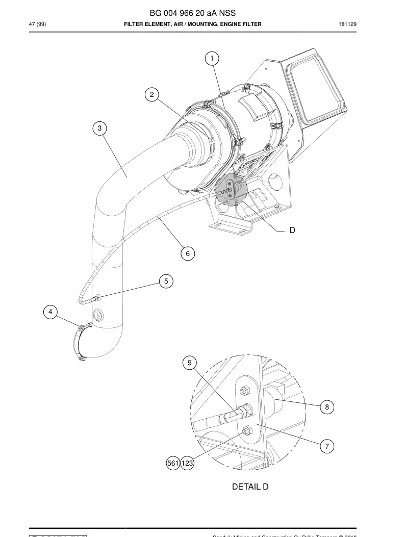 BG00496620a BG 004 966 20a Filter Element, Air - Sandvik Technical Drawing