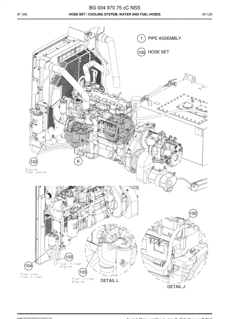 BG00497075c BG 004 970 75c Hose Set - Sandvik Technical Drawing