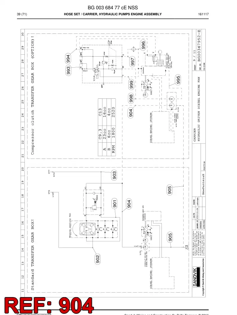 BG00497433a BG 004 974 33a Hose Assembly, Hydraulic - Sandvik Technical Drawing
