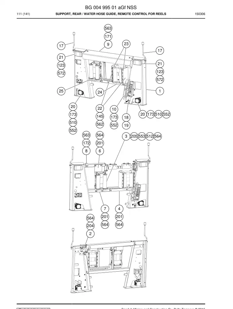 BG00499501a BG 004 995 01a Support, Rear - Sandvik Technical Drawing