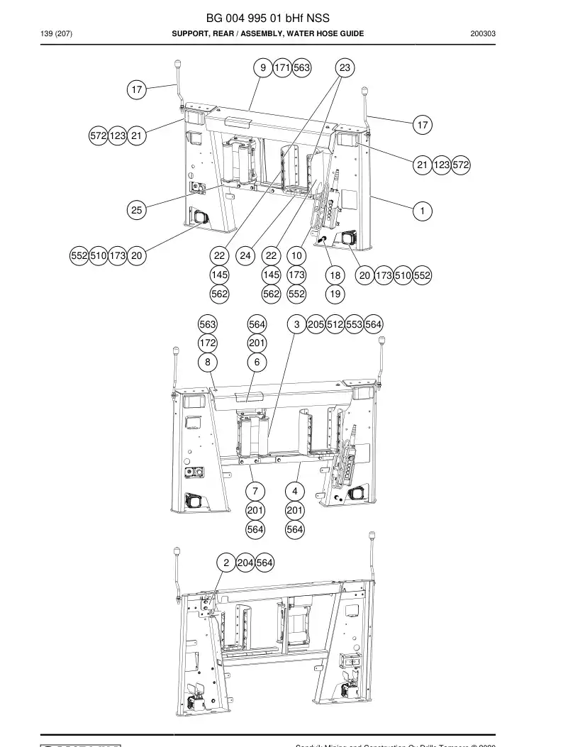 BG00499501b BG 004 995 01b SUPORTE, TRASEIRO - Sandvik Technical Drawing
