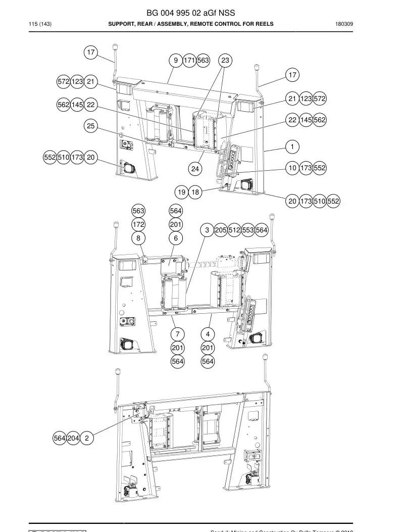 BG00499502a BG 004 995 02a Support, Rear - Sandvik Technical Drawing