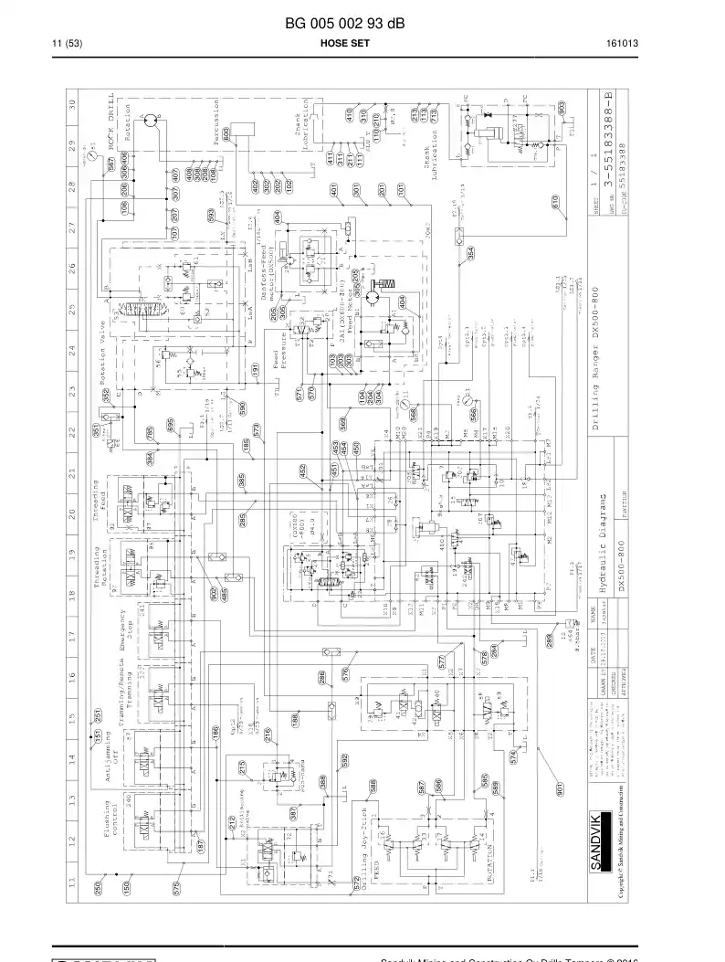 BG00500293d BG 005 002 93d Hose Set - Sandvik Technical Drawing