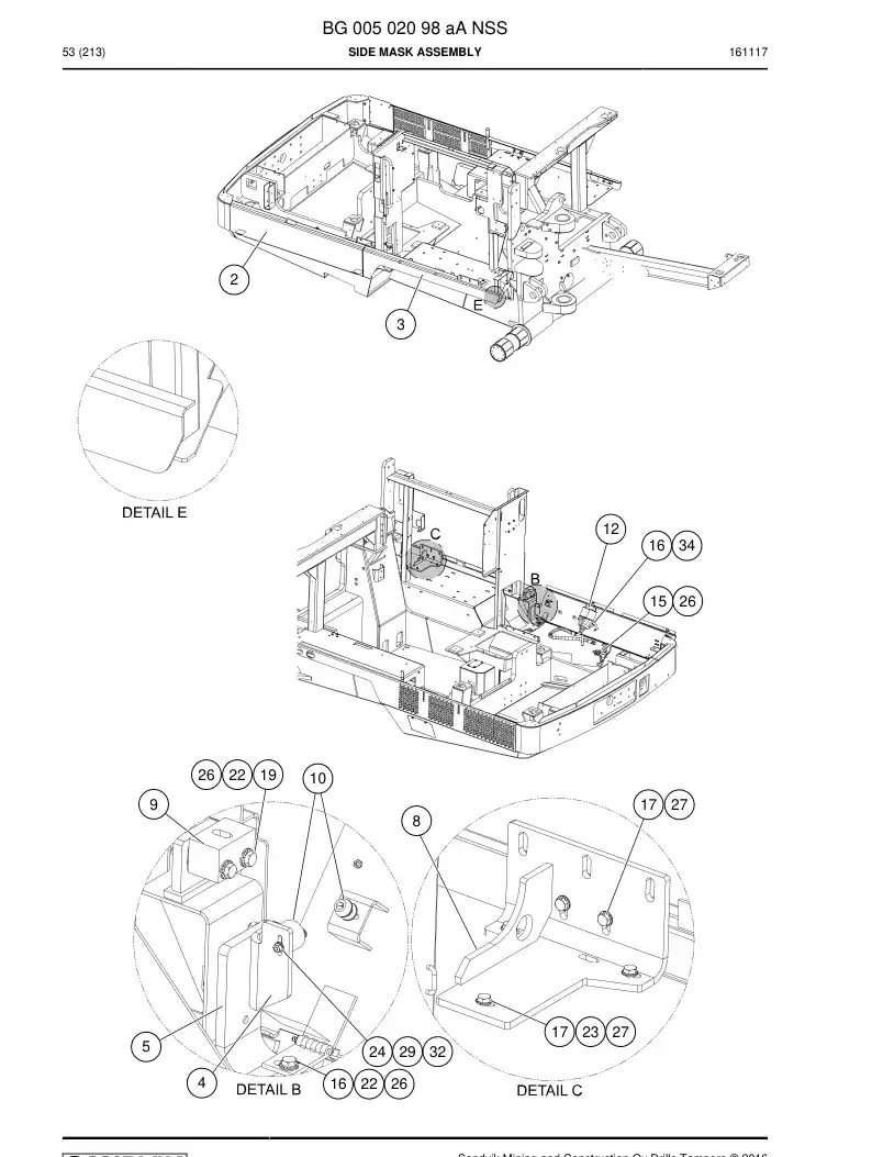 BG00502098a BG 005 020 98a Side Mask Assembly - Sandvik Technical Drawing