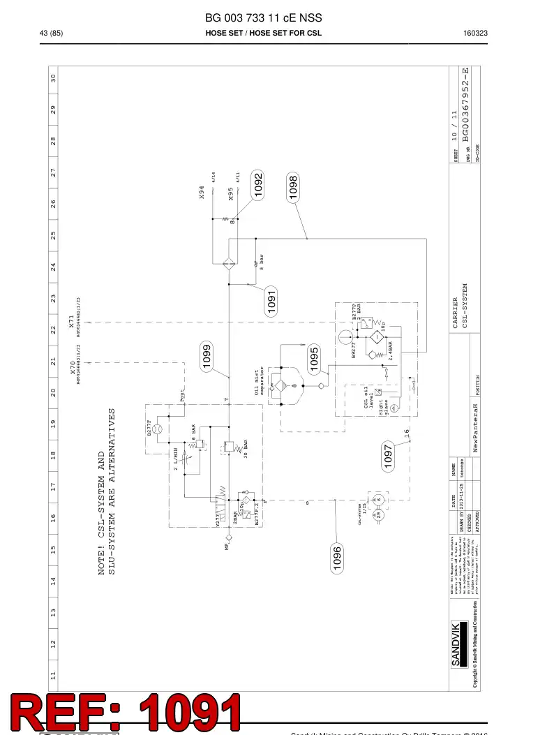 BG00503211a BG 005 032 11a Hose Assembly, Hydraulic - Sandvik Technical Drawing