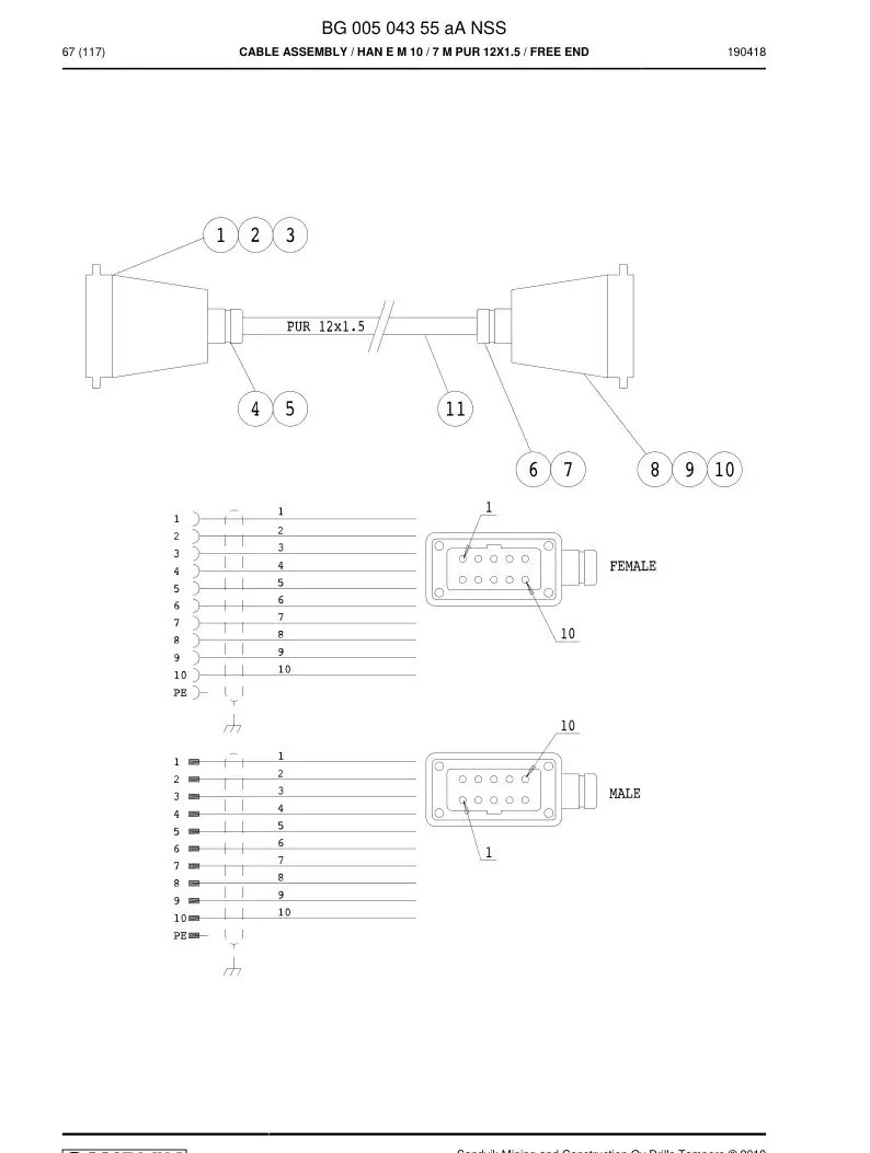 BG00504355a BG 005 043 55a ASSEMBLY DOS CABLES - Sandvik Technical Drawing