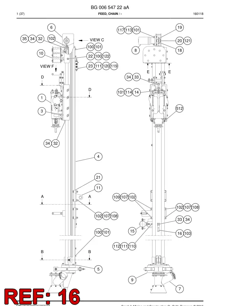 BG00504889a BG 005 048 89a Fastener, Chain - Sandvik Technical Drawing