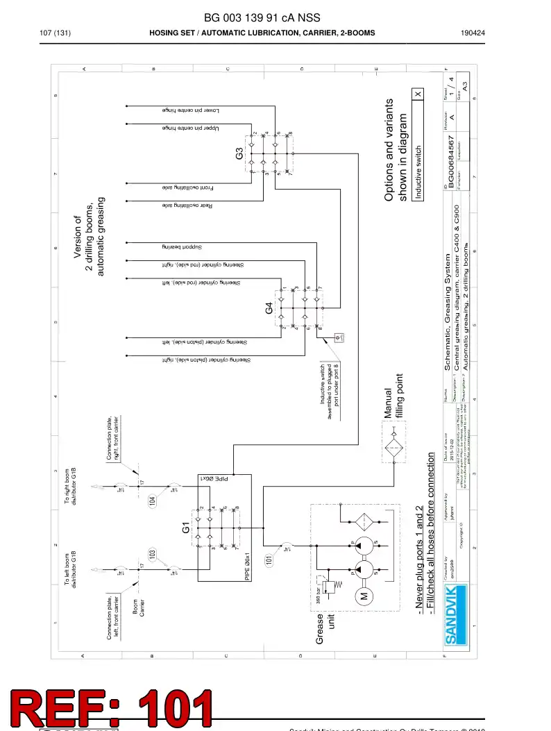BG00505347a BG 005 053 47a Hose Assembly, Hydraulic - Sandvik Technical Drawing