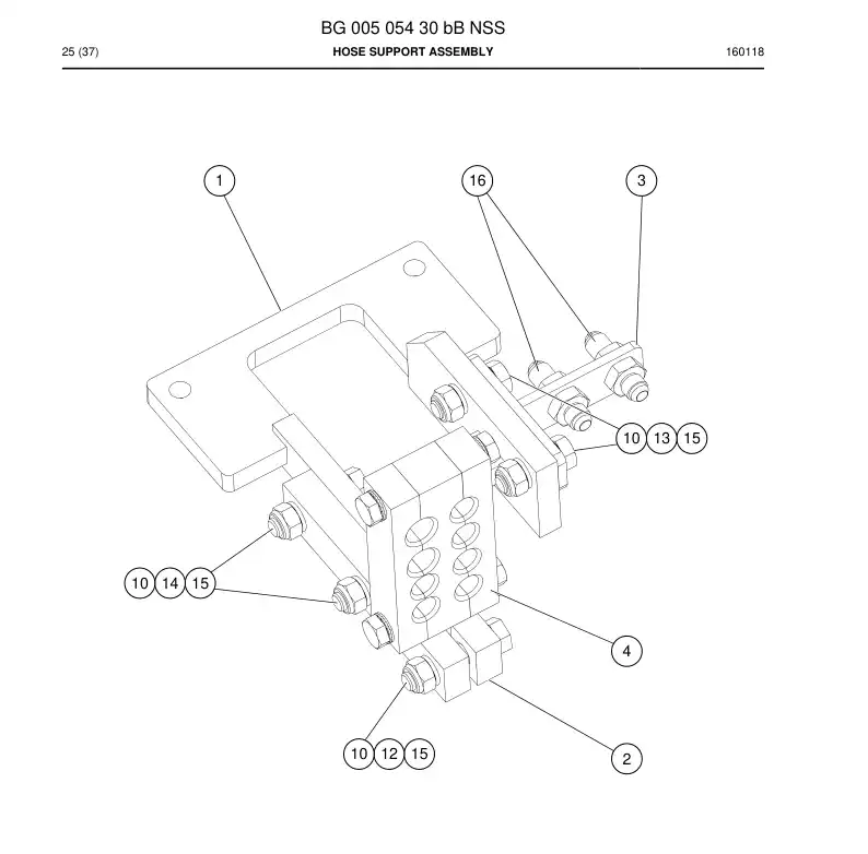 BG00505430b BG 005 054 30b Hose Support Assembly - Sandvik Technical Drawing
