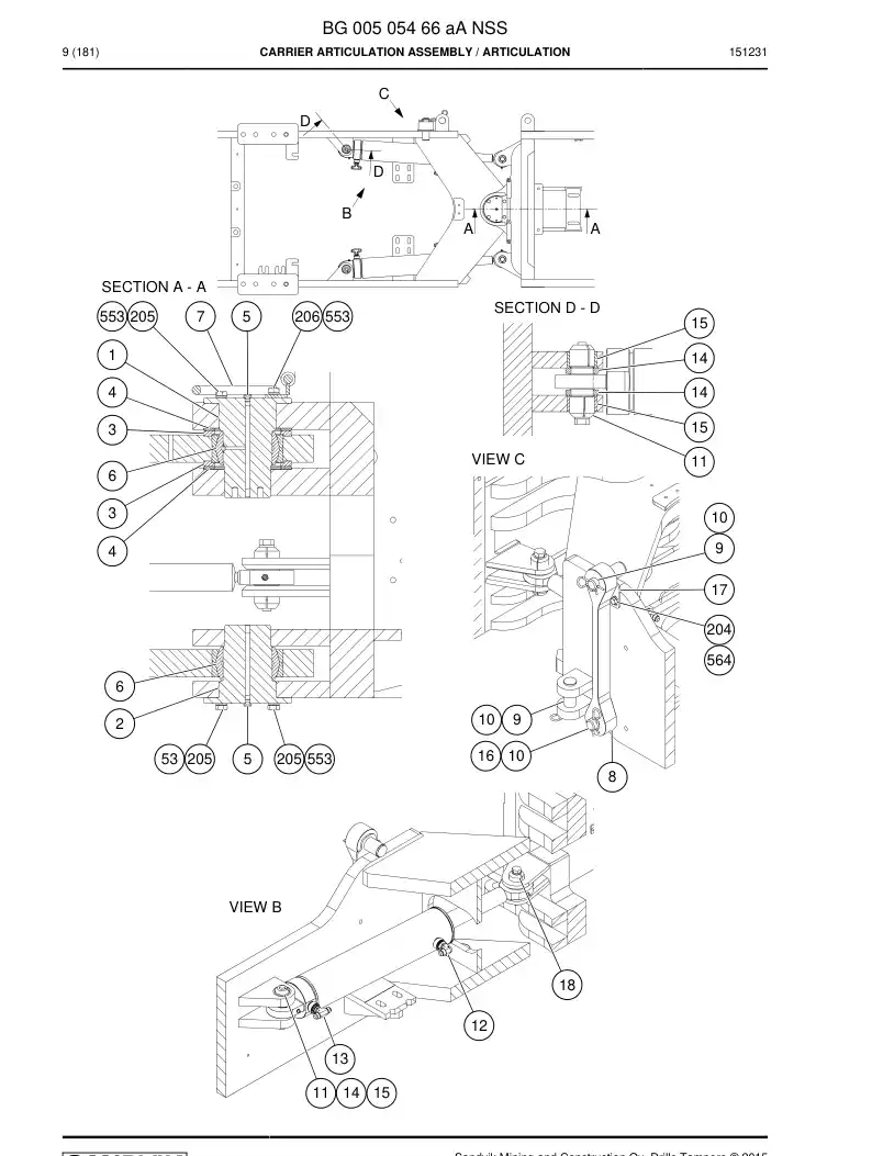 BG00505466a BG 005 054 66a Carrier Articulation Assembly - Sandvik Technical Drawing