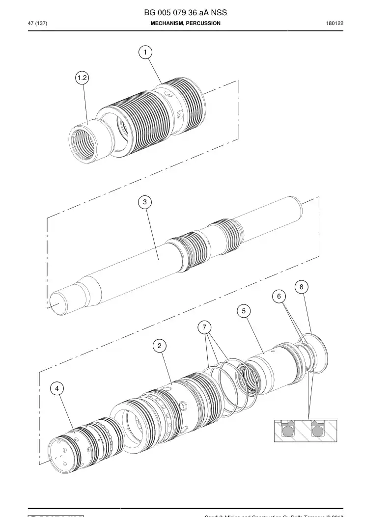 BG00507936a BG 005 079 36a Mechanism, Percussion - Sandvik Technical Drawing