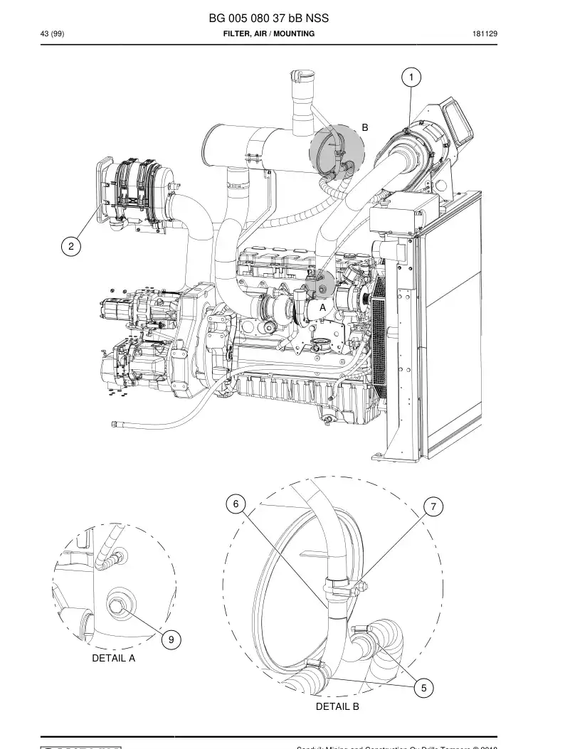 BG00508037b BG 005 080 37b Filter, Air - Sandvik Technical Drawing