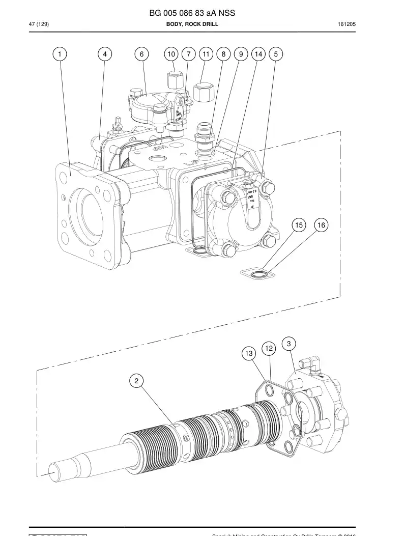 BG00508683a BG 005 086 83a Body, Rock Drill - Sandvik Technical Drawing