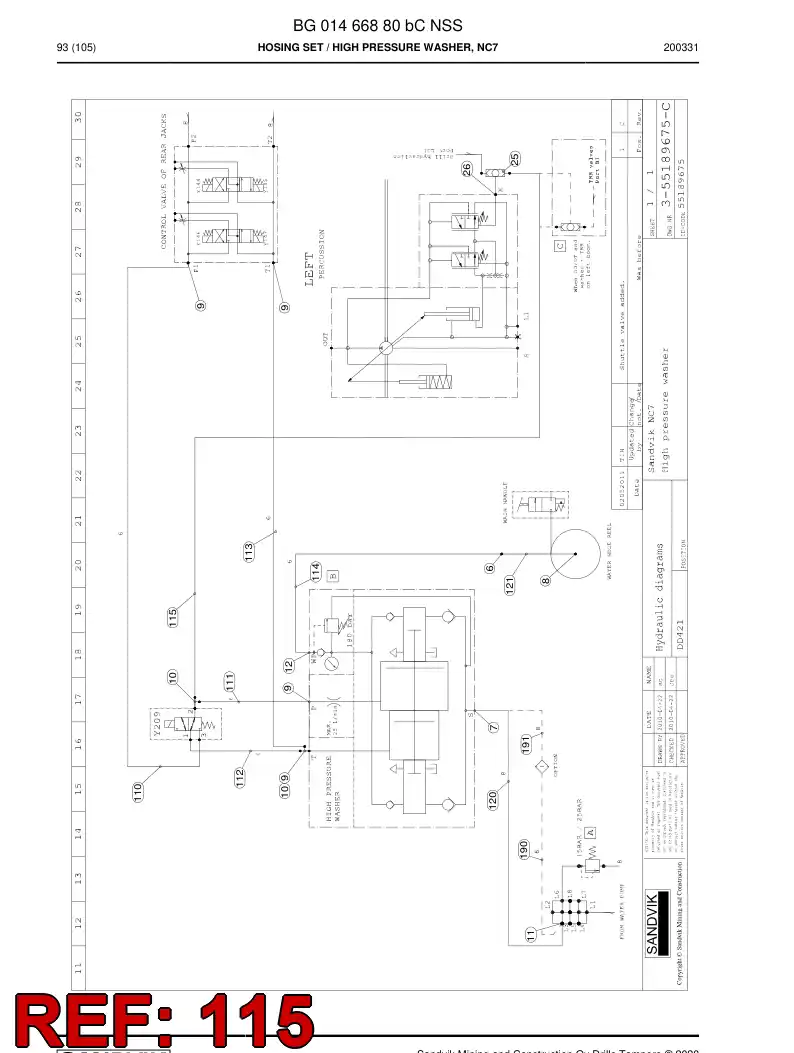 BG00509235a BG 005 092 35a Hose Assembly, Hydraulic - Sandvik Technical Drawing