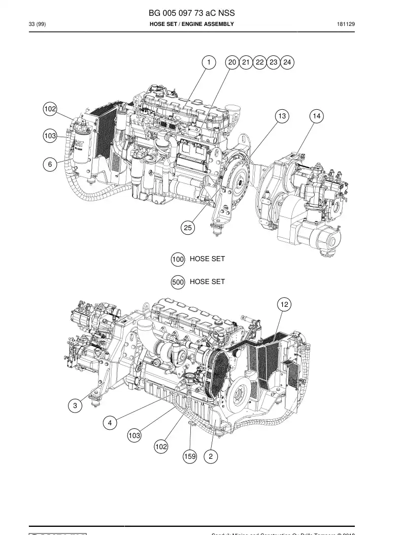 BG00509773a BG 005 097 73a Hose Set - Sandvik Technical Drawing