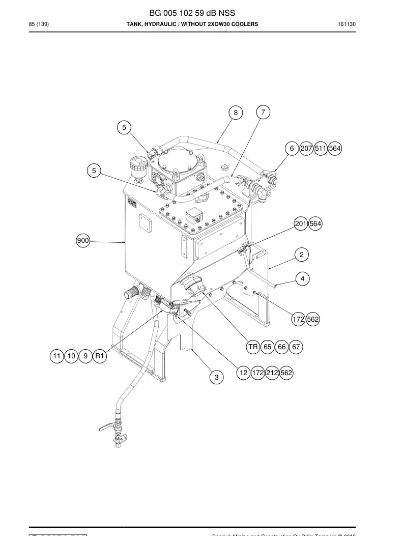 BG00510259d BG 005 102 59d Tank, Hydraulic - Sandvik Technical Drawing