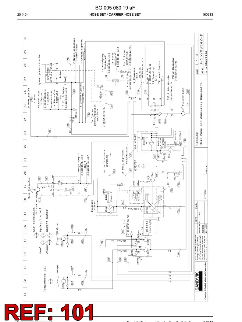 BG00510418a BG 005 104 18a Hose Assembly, Hydraulic - Sandvik Technical Drawing